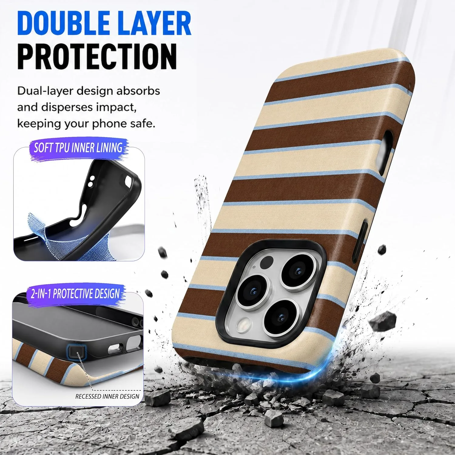 Magnetic for iPhone 16 Pro Max Brown Horizontal Striped Phone Case