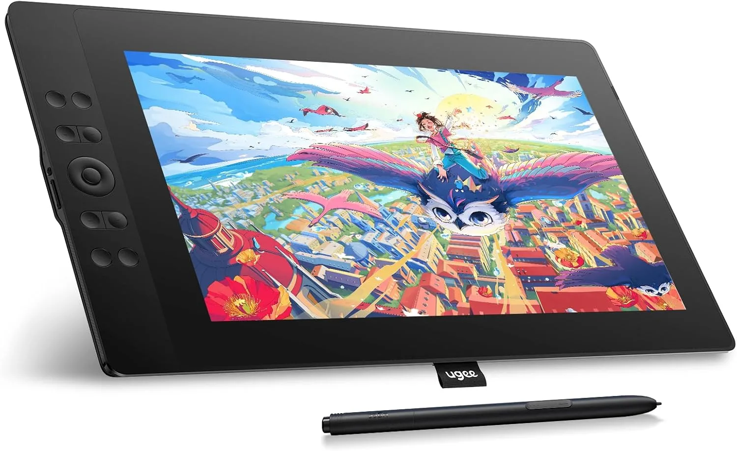 UGEE 15.4 inch Drawing Tablet with Screen，143% sRGB UE16 Computer Graphics Tablet with Full-Laminated Screen 8+1 Hot Keys 16K Level Pressure Battery-Free Stylus，Drawing Pad for PC/Windows/Mac/Android