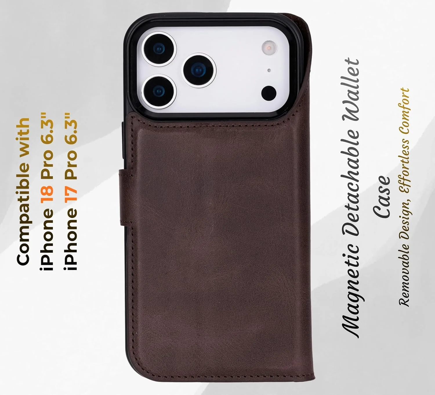 VENOULT Detachable Wallet Case for iPhone 18/17 Pro, Full Grain Leather