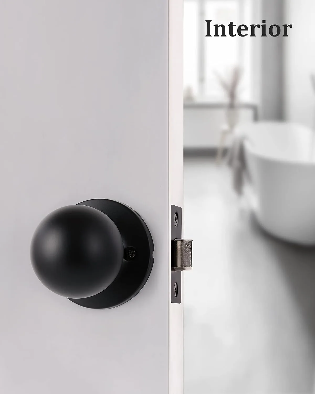 Lanwandeng Matte Black Passage Keyless Door Knobs for Closet/Hall/Conference Room, Round Ball Interior Door Knob