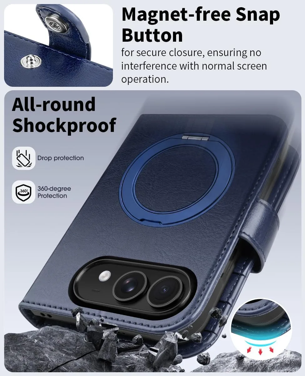 OCASE for iPhone Duo Wallet Case with Ring Stand, Card Holder, Blue