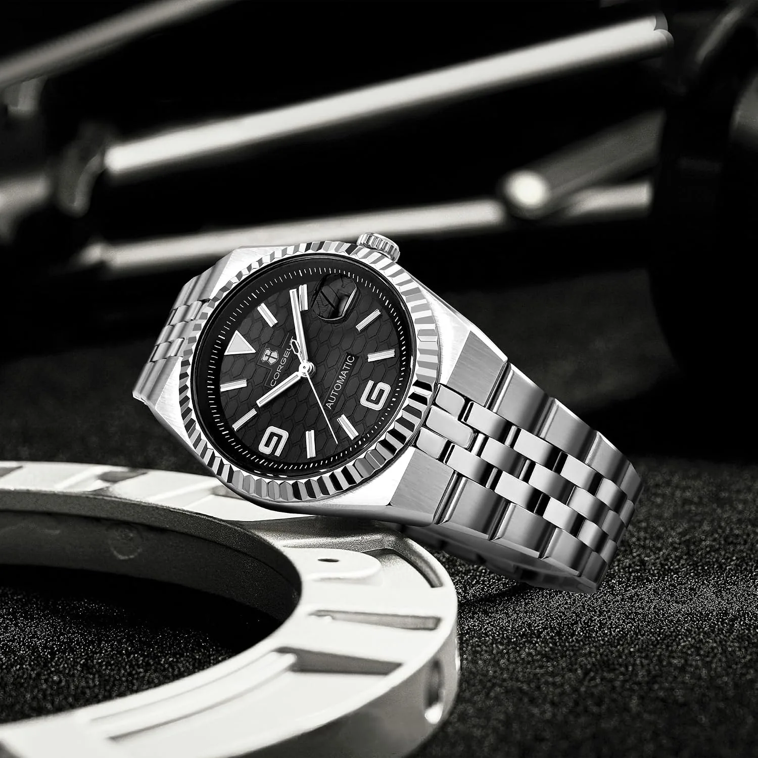 Corgeut Automatic Diver Watch for Men - 40mm Sapphire Crystal, 100M Water Resistant, Luminous Honeycomb Dial, Japanese Mechanical Movement, Stainless Steel