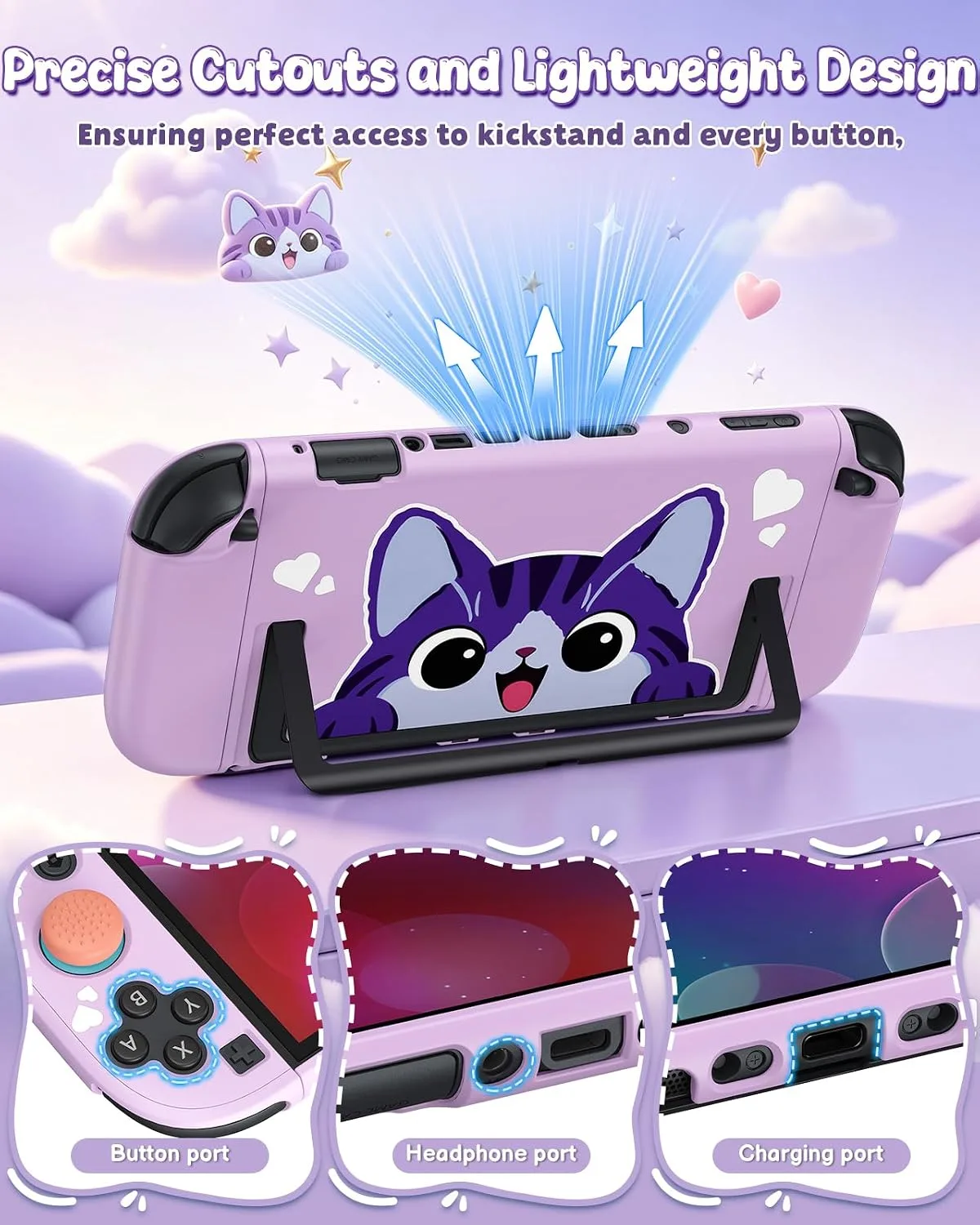 Switch 2 Cute Case, FYOUNG Dockable Kawaii Cat Protective Cover Shell