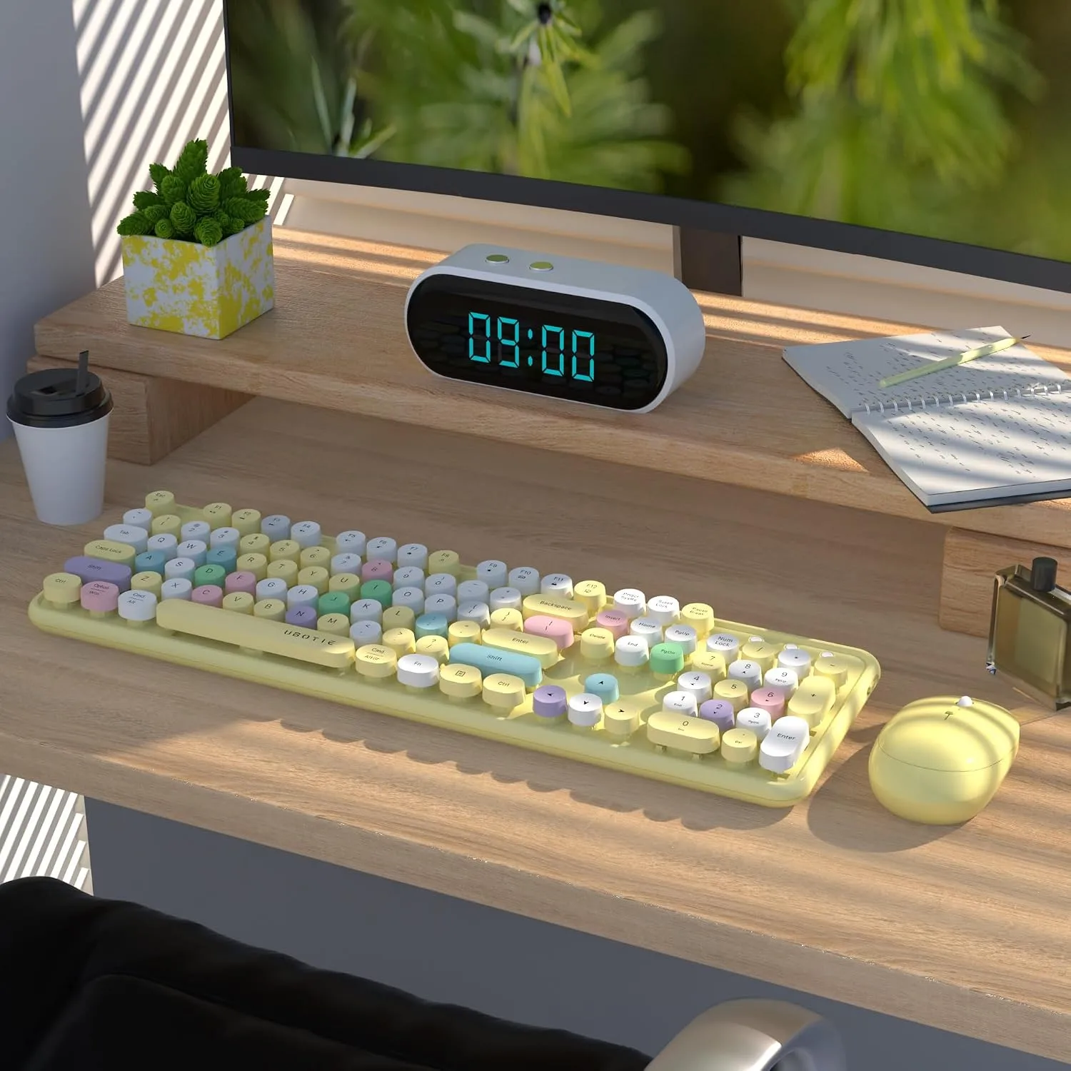 UBOTIE Colorful Wireless Keyboard and Mouse Combo (Yellow-Polychrome)
