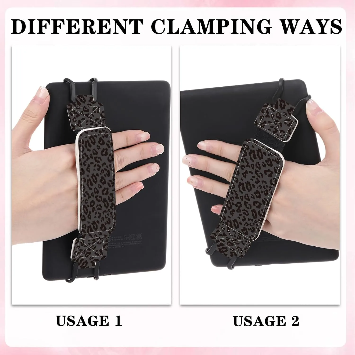 Hand Strap Accessories for Kindle - Black Leopard Print Finger Grip for 6-8" Paperwhite 11th/12th Generation/Kobo/Sony Ereaders E-Book Tablet Versatile High Elasticity Holder for Reading
