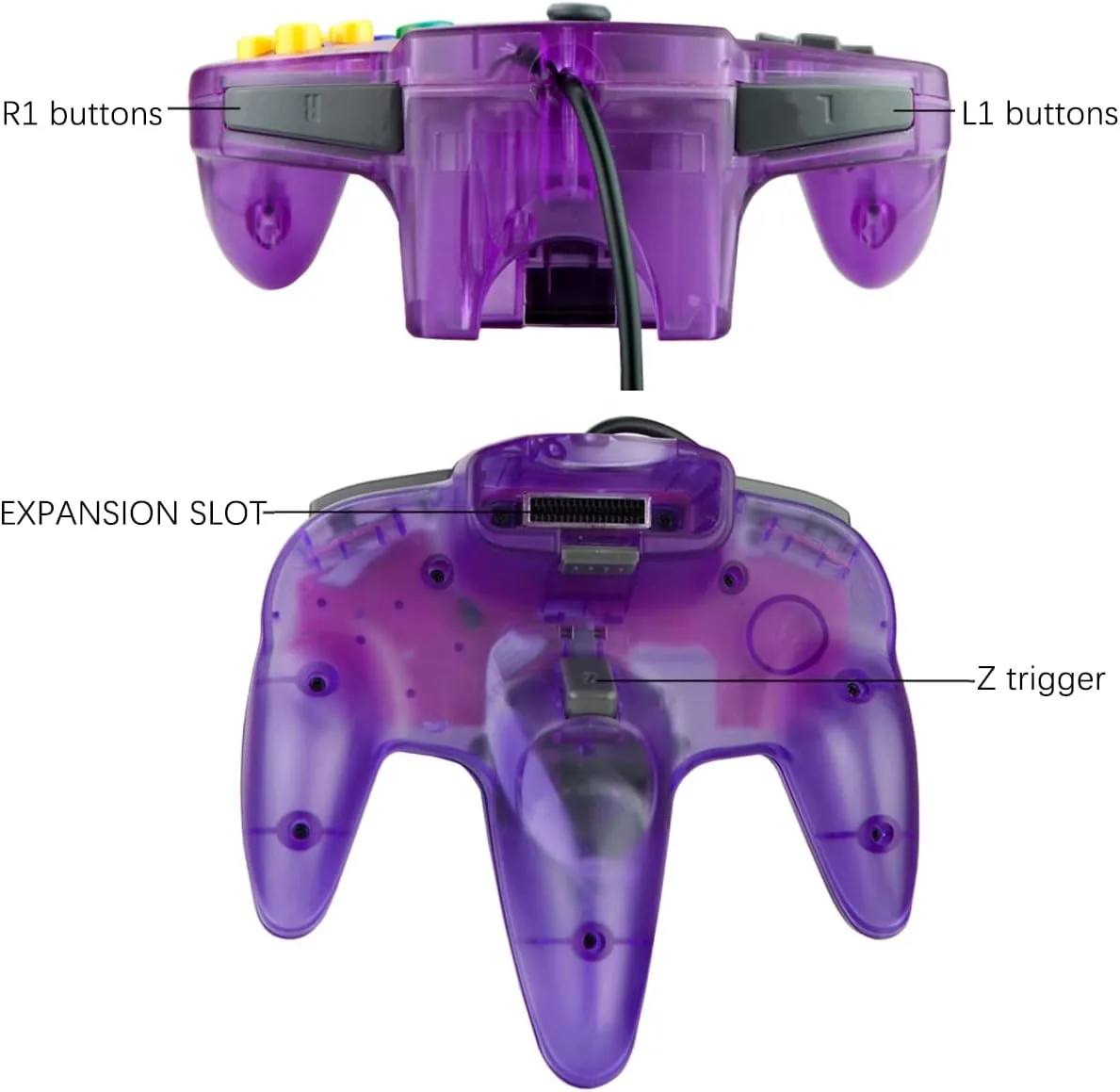 ZeroStory Classic N64 Controller, Wired N64 Controller Upgraded Joystick for N64 Video Game Console (Transparent Green and Transparent Purple)