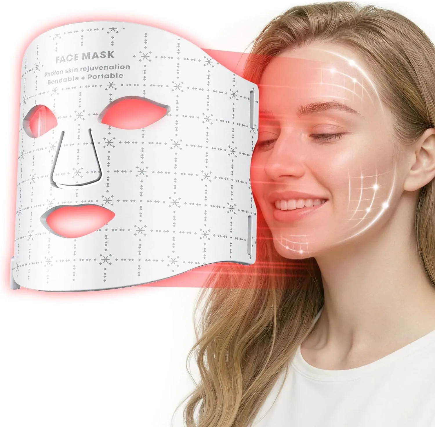 LED Light Therapy Mask 7-Color Red Light Therapy for Face for All Skin Type 2H Battery Life, Red Light Therapy Mask for Anti-Aging, Wrinkle Reduction & Acne, Soft Silicone Home Skincare Device