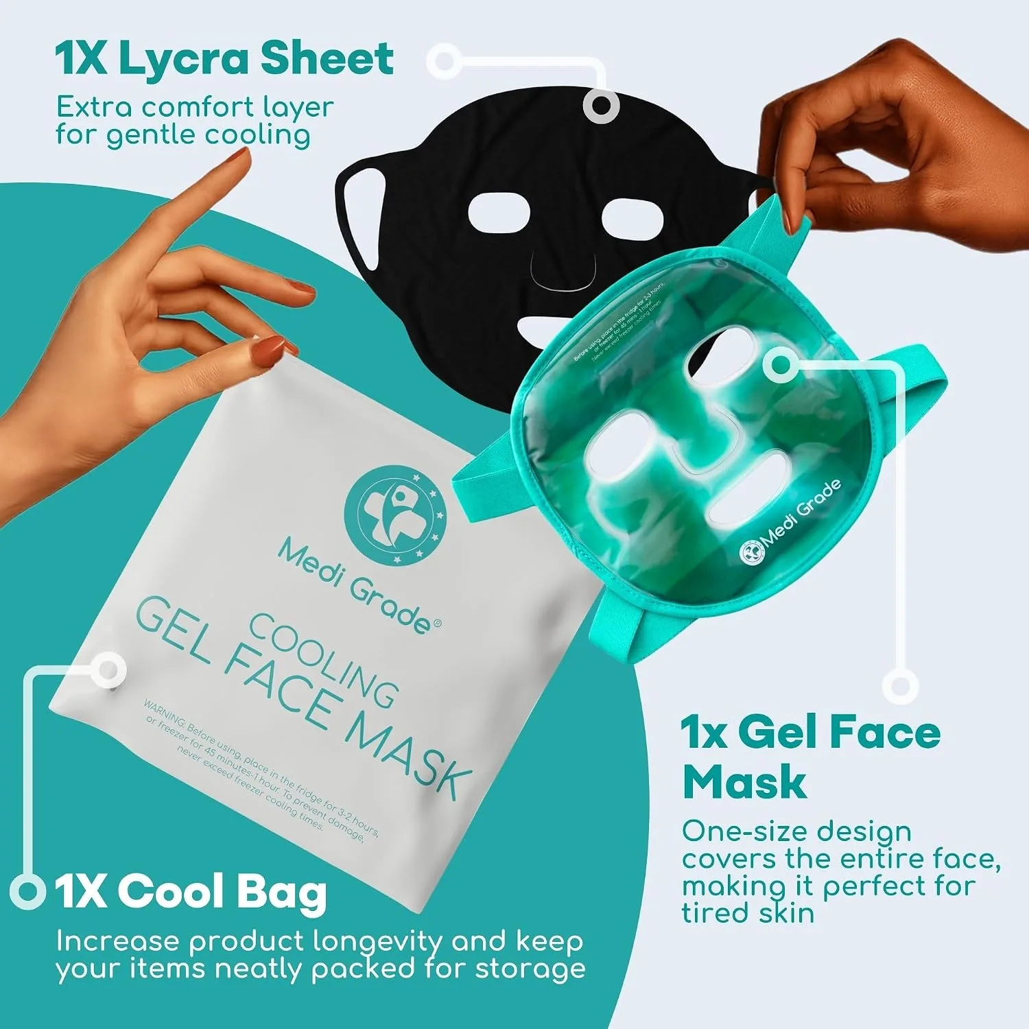 Medi Grade Cooling Face Mask, Gel Ice Pack for Face with Lycra Mask, Green