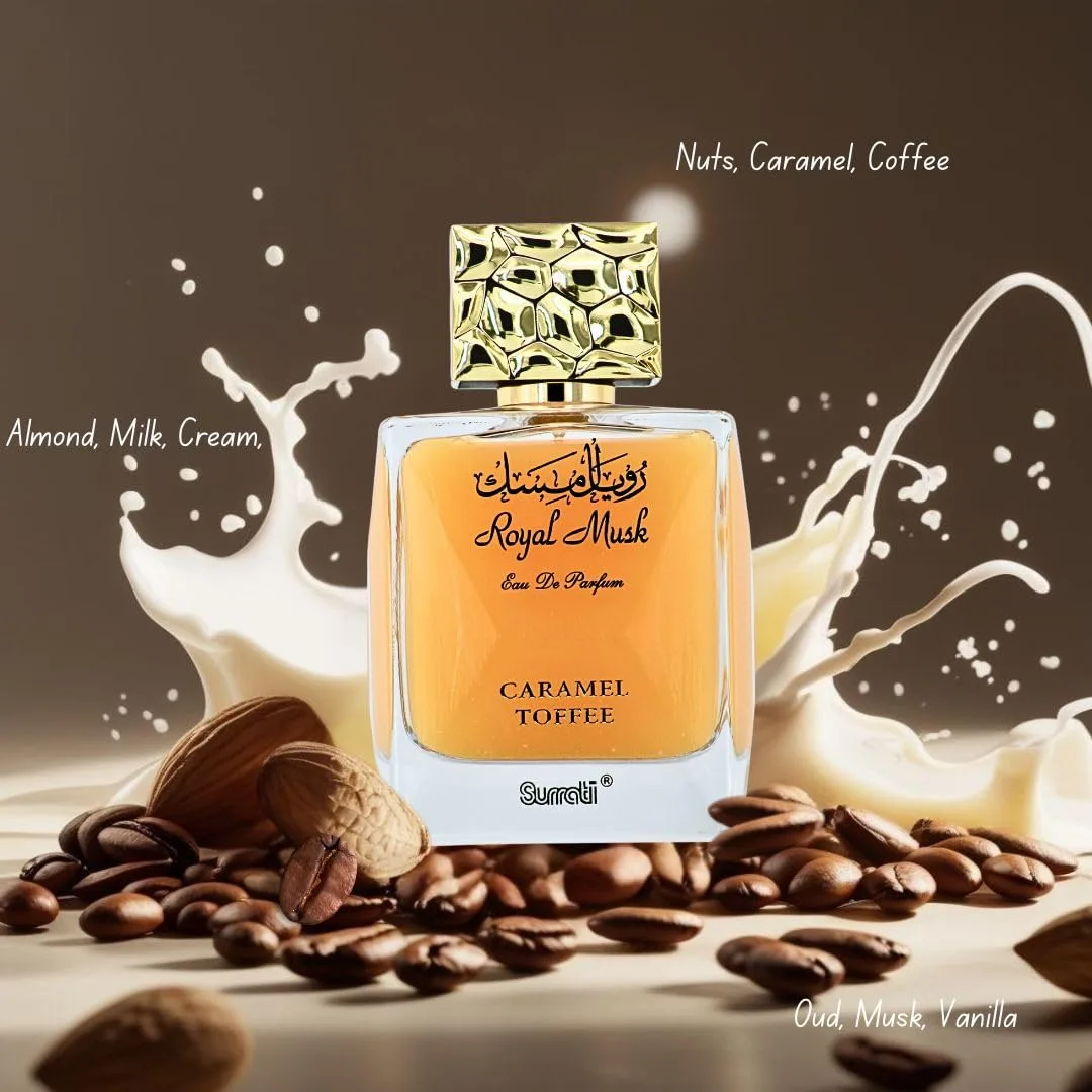 Surrati Royal Musk Caramel Toffee Eau de Parfum for Women 100ML | Long Lasting Arabian Perfume Spray with Vanilla, Caramel & Musk Notes