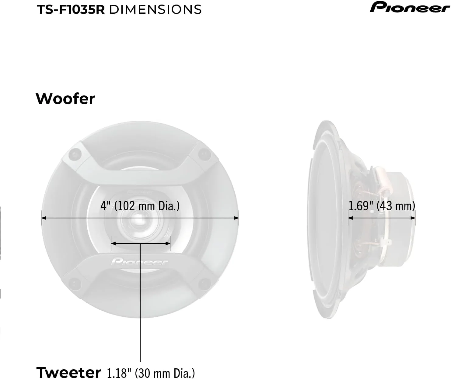 Pioneer F-Series TS-F1035R 4" 2-Way Coaxial Car Speakers 150W Max