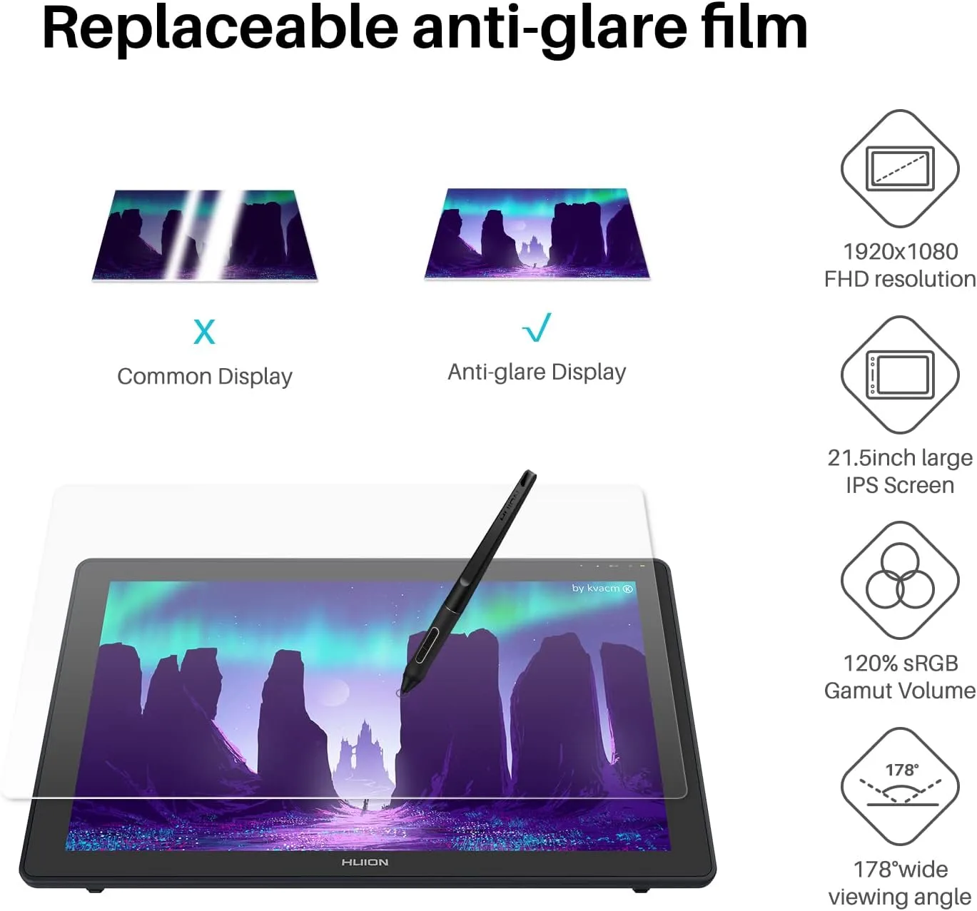 HUION KAMVAS 22 120% sRGB Drawing Tablet with Screen 21.5 inch