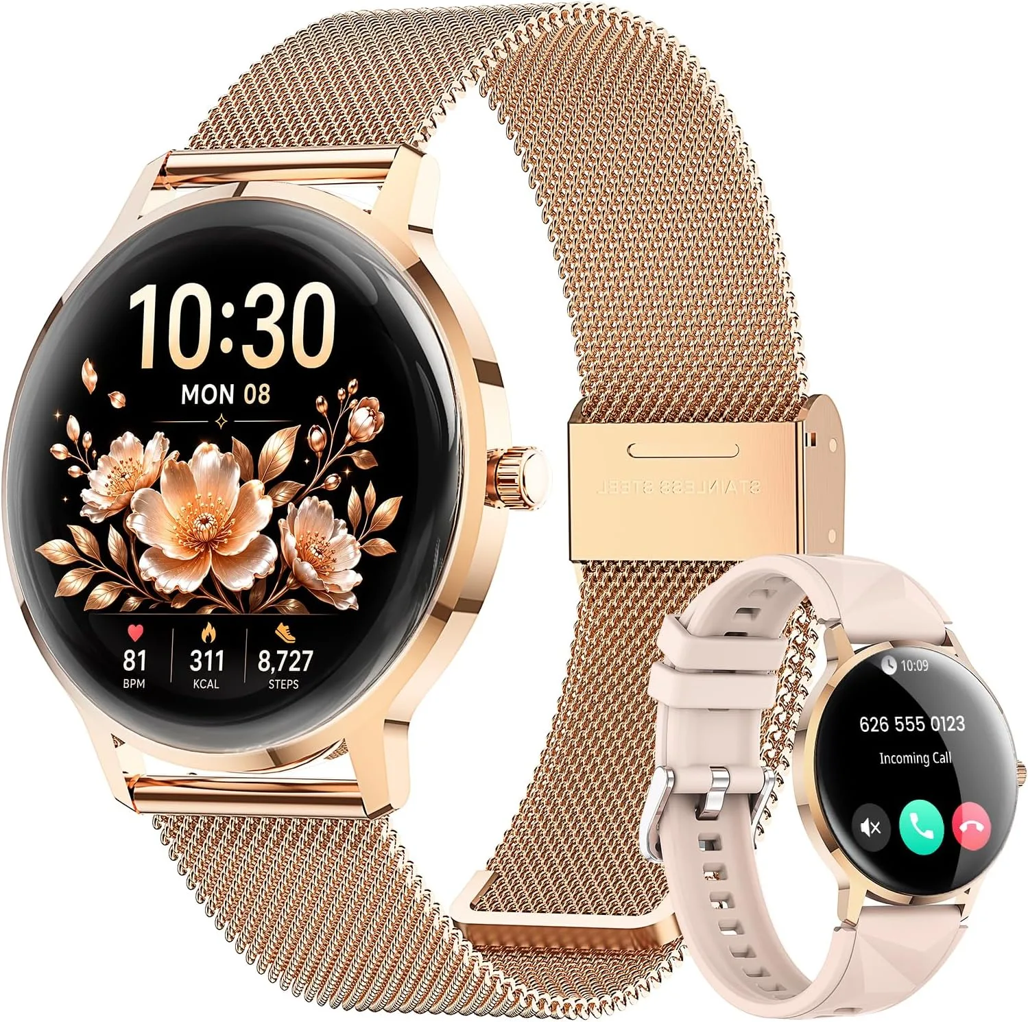 WalkerFit Smart Watch for Women Android/iPhone, 1.32" Curved AMOLED 2 Bands