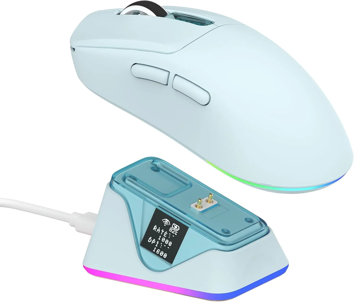 Mouse Gamer Epomaker NEX Lite inalámbrico con pantallas y base de carga RGB