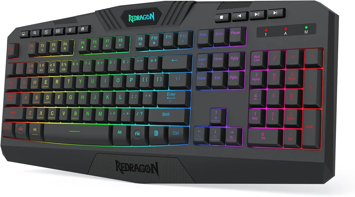 Redragon K503 Wireless Gaming Keyboard, 3-Mode (2.4G/BT/USB), RGB LED Backlit, Multimedia Keys, Fully Programmable Silent Membrane Keyboard with Wrist Rest for Windows PC Games (Black)