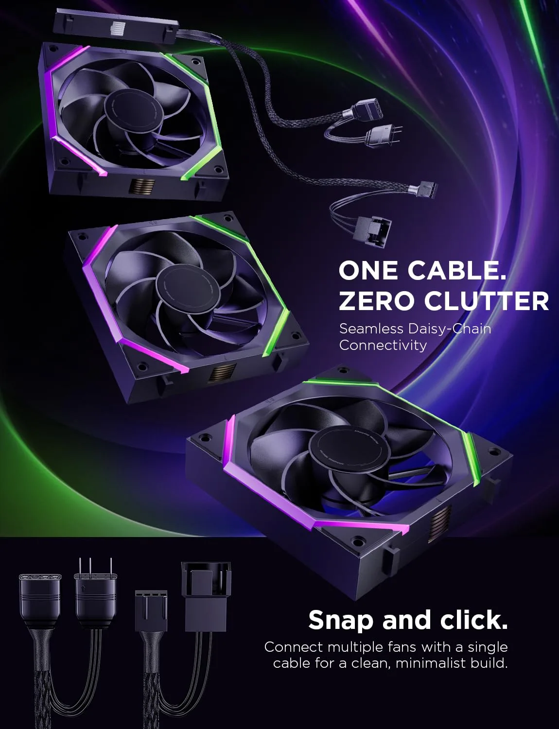 AsiaHorse Nyota Pro 120mm PC Fans ARGB PWM, Modular Daisy-Chain Design, Dual-Zone Asynchronous Lighting, 18 Addressable LEDs, 2000RPM High Airflow 61.5CFM, Low Noise 29dB, for PC Case & Liquid Cooler