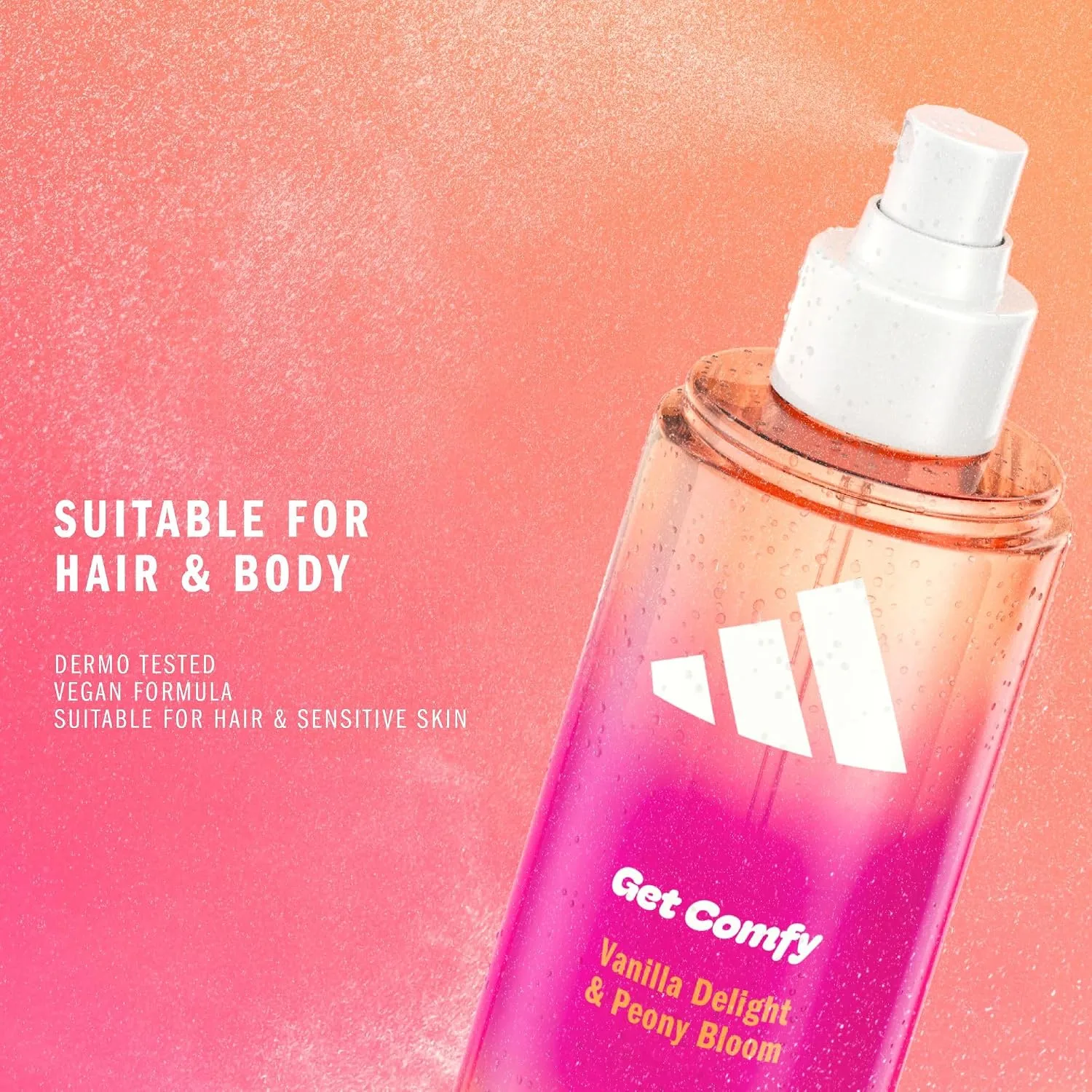 adidas Vibes Get Comfy Fragrance Hair & Body Mist for Women, Mood-Boosting, Notes of Vanilla Delight & Peony Bloom, For Any Occasion, 7.9oz