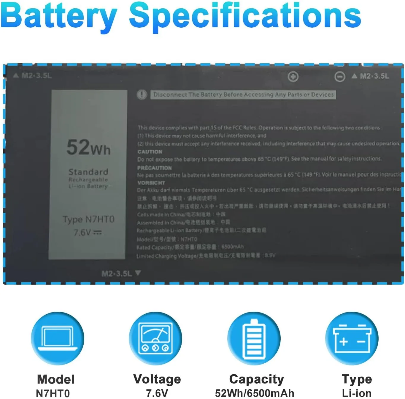 N7HT0 Laptop Battery for Dell Latitude 9510 9520/9520 2-in-1