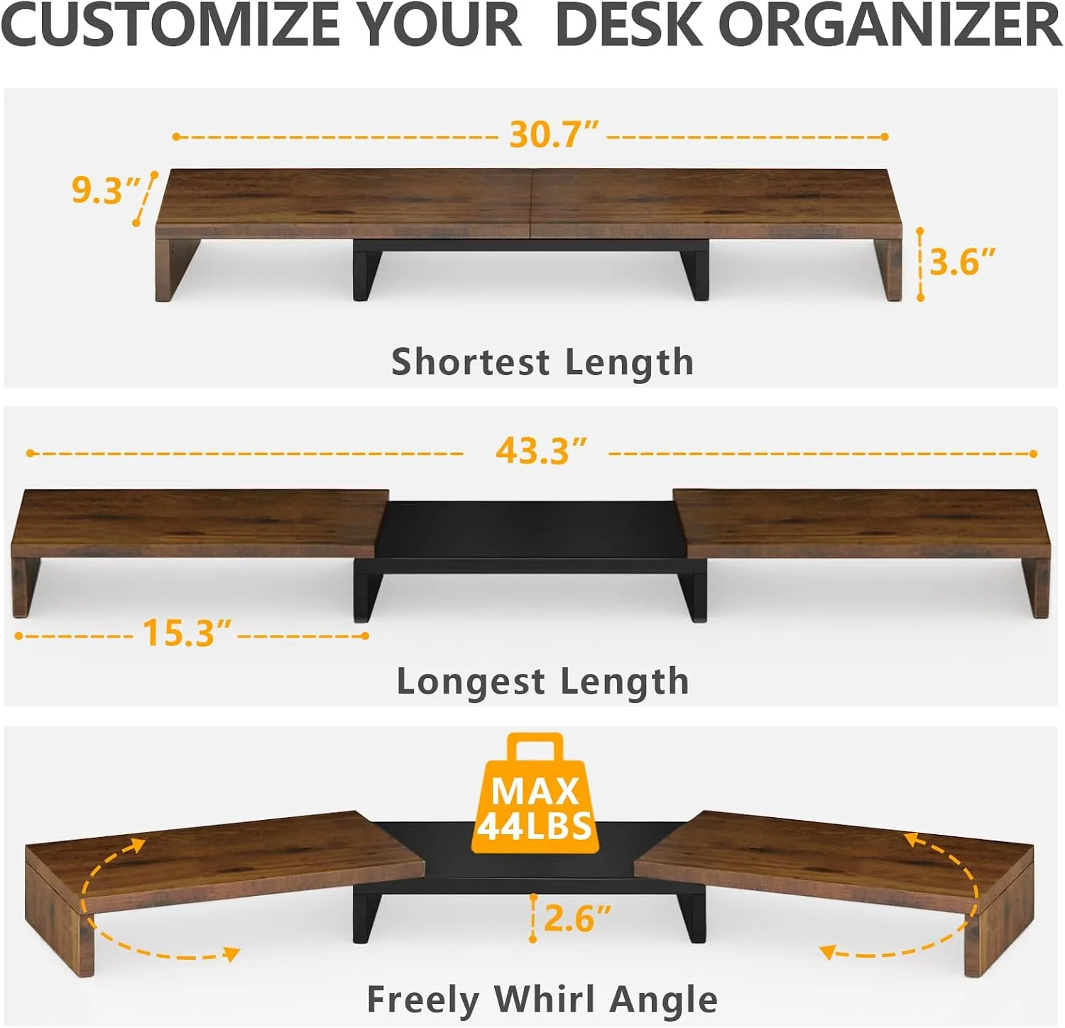 TAVR Dual Monitor Stand Riser, Wooden Computer Monitor Stand for 2 Monitors