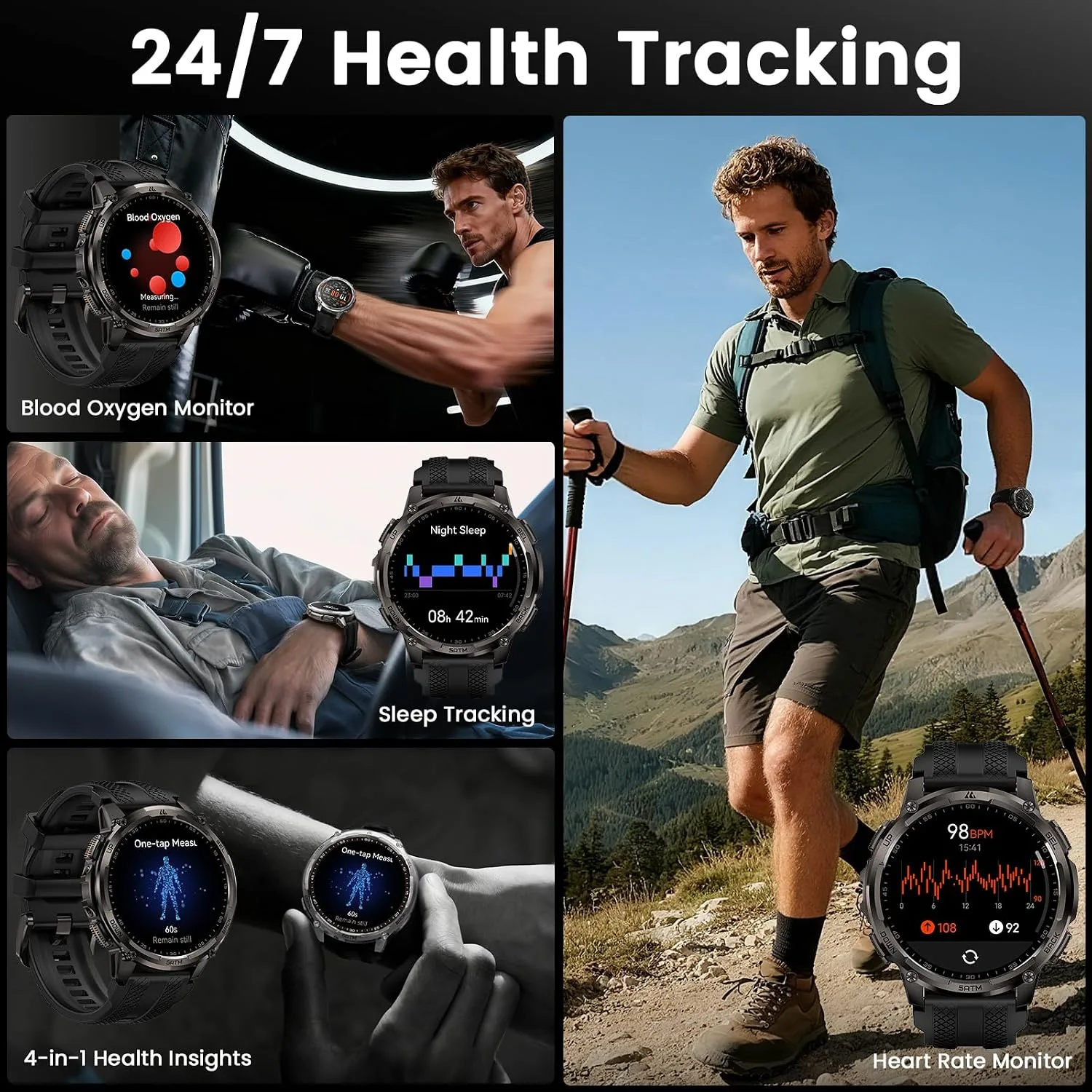 KOSPET Tank T4C Smart Watch with GPS, 5ATM/IP69K Waterproof, LED Flashlight