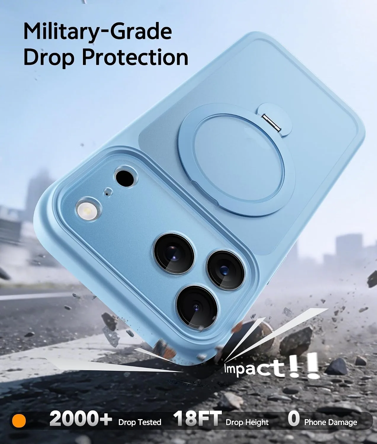 for iPhone 17 Pro Case with 360 Spin Stand, Light Blue
