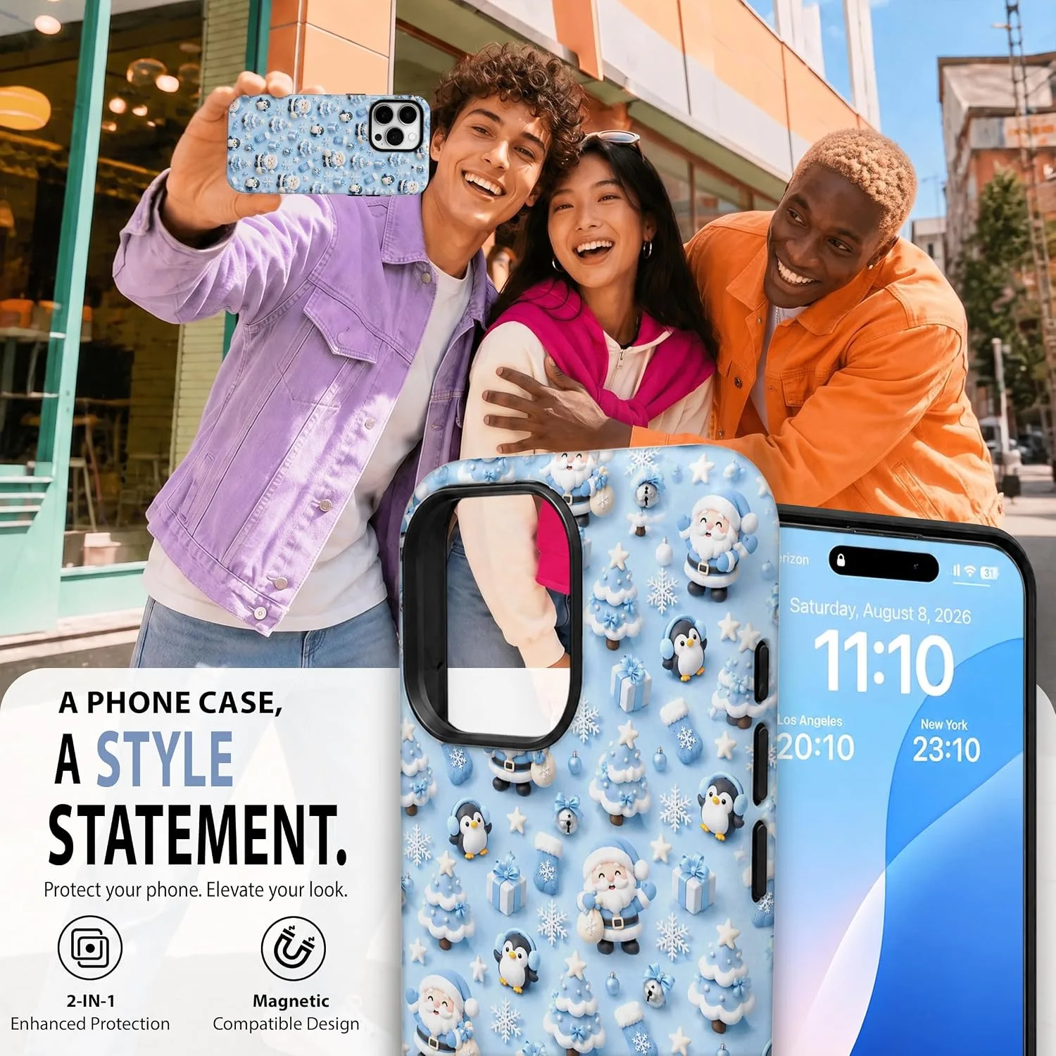 Magnetic for iPhone 16 Pro Max Baby Blue Phone Case, Cute Santa