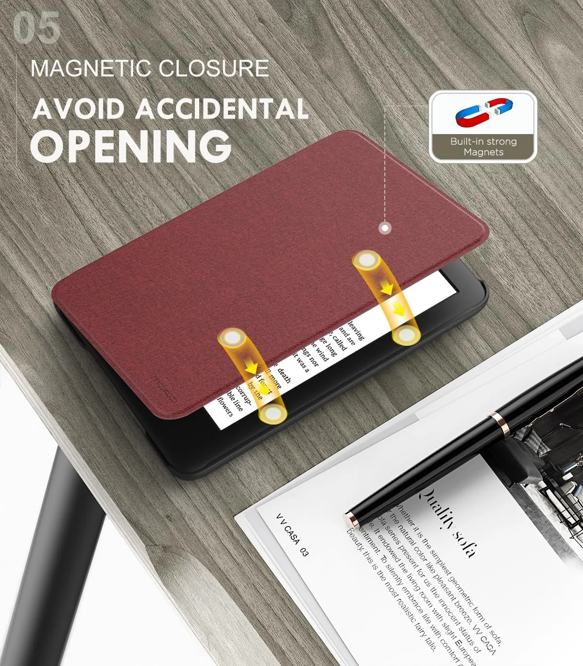 MoKo Case for 6" Amazon Kindle Basic 11th Gen 2024/2022, Denim Wine Red