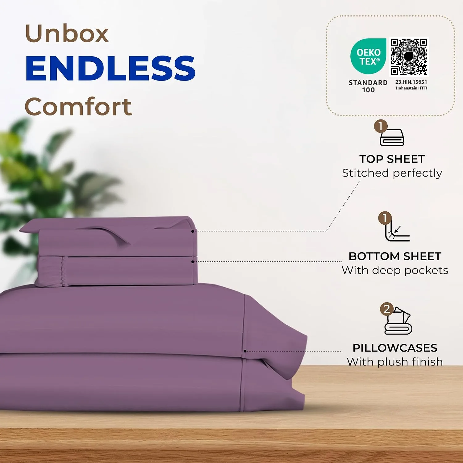 THREAD SPREAD Egyptian Cotton Sheets King Size - Luxury 600 Series King Size Sheets Set (4 PC, Plum), 16" Deep Pocket All Around Elastic, Soft, Cooling, Sateen Weave, Durable Hotel Bed Sheet Sets