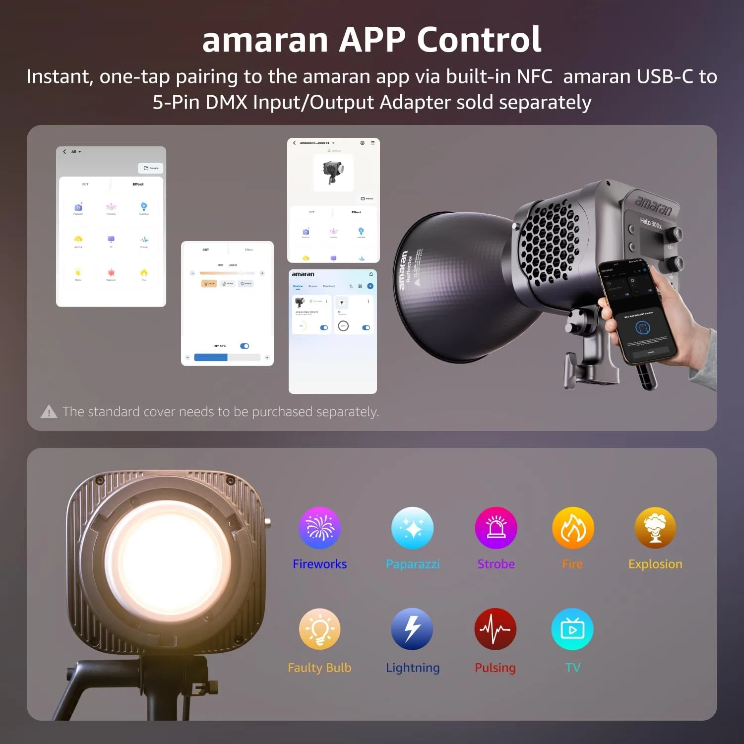 amaran Halo 300x LED Studio Light Compact 305W Bi-Color COB Video Light