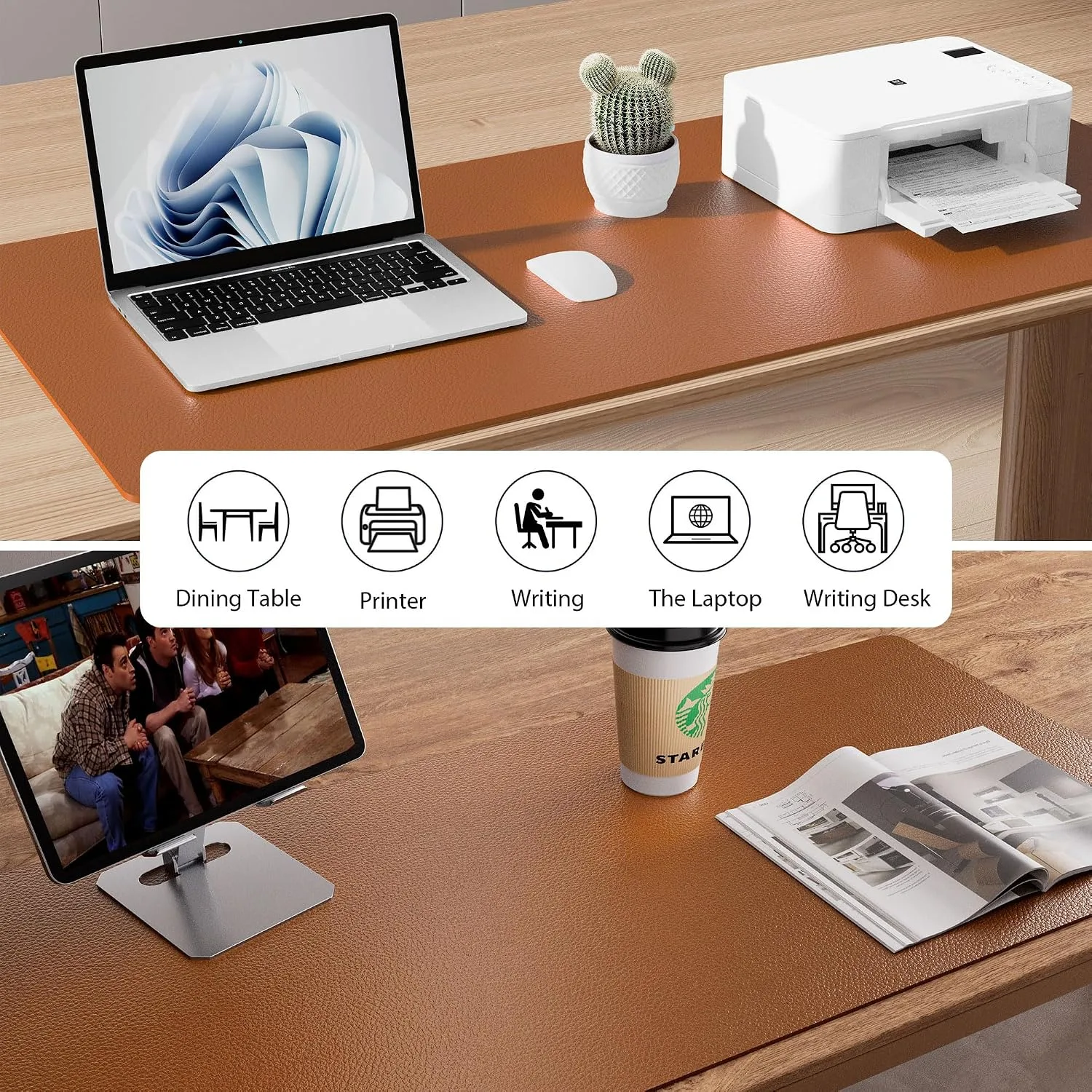 Aothia Leather Desk Pad Protector, Mouse Pad, Office Desk Mat, Non-Slip PU Leather Desk Blotter, Laptop Desk Pad, Waterproof Desk Writing Pad for Office and Home (Brown,23.6" x 13.7")