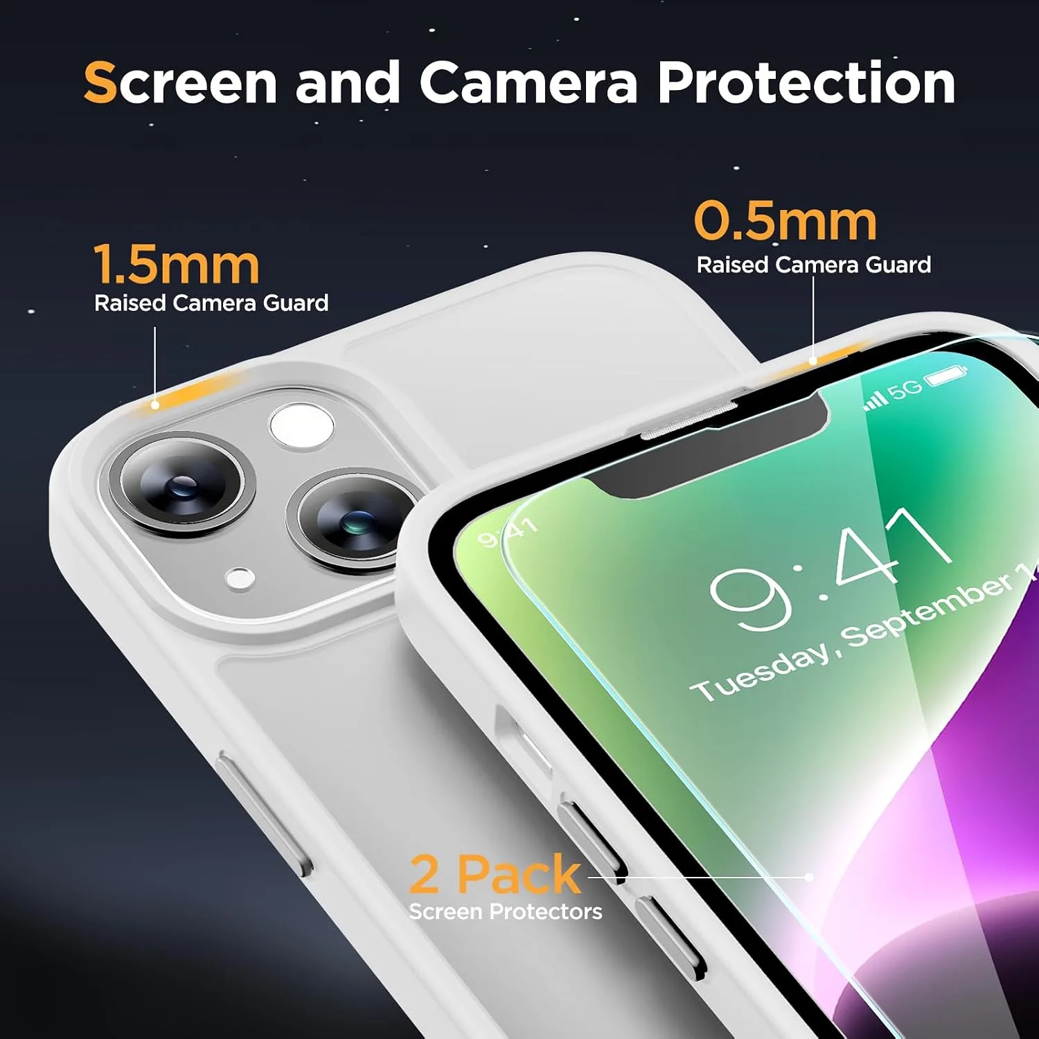 miracase Magnetic for iPhone 14 Case 6.1 inch (Compatible with MagSafe)（with 2X Screen Protectors） Military-Grade Protection, Anti-Fingerprint Translucent Matte Phone Case Cover, White