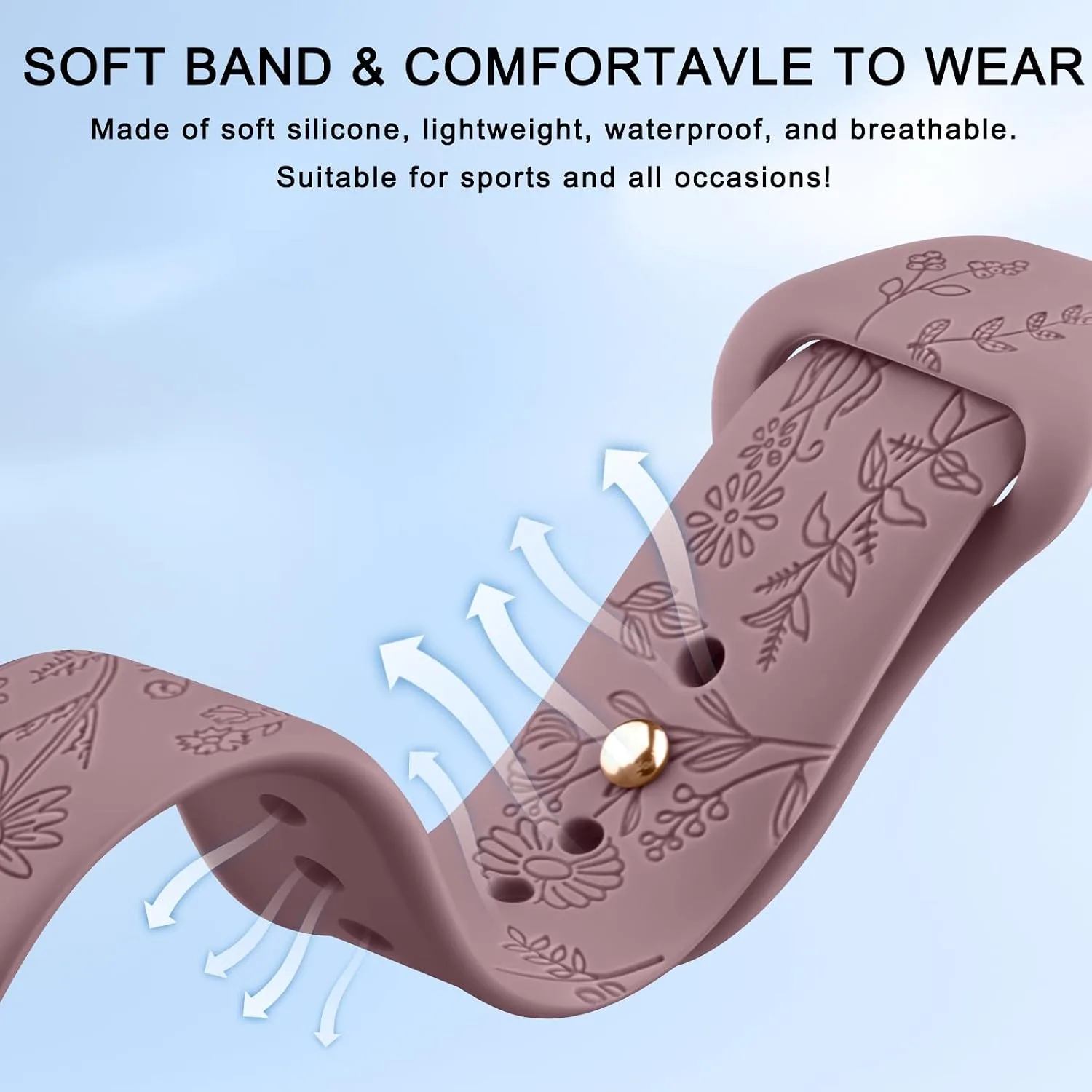 Meliya Veryfit Smart Watch Bands, 22mm Watchbands for IDW13 IDW16 IDW19 IDW26 IDW28 Smartwatch, Floral Engraved Soft Silicone Rubber Sport Replacement Watch Strap for Veryfit