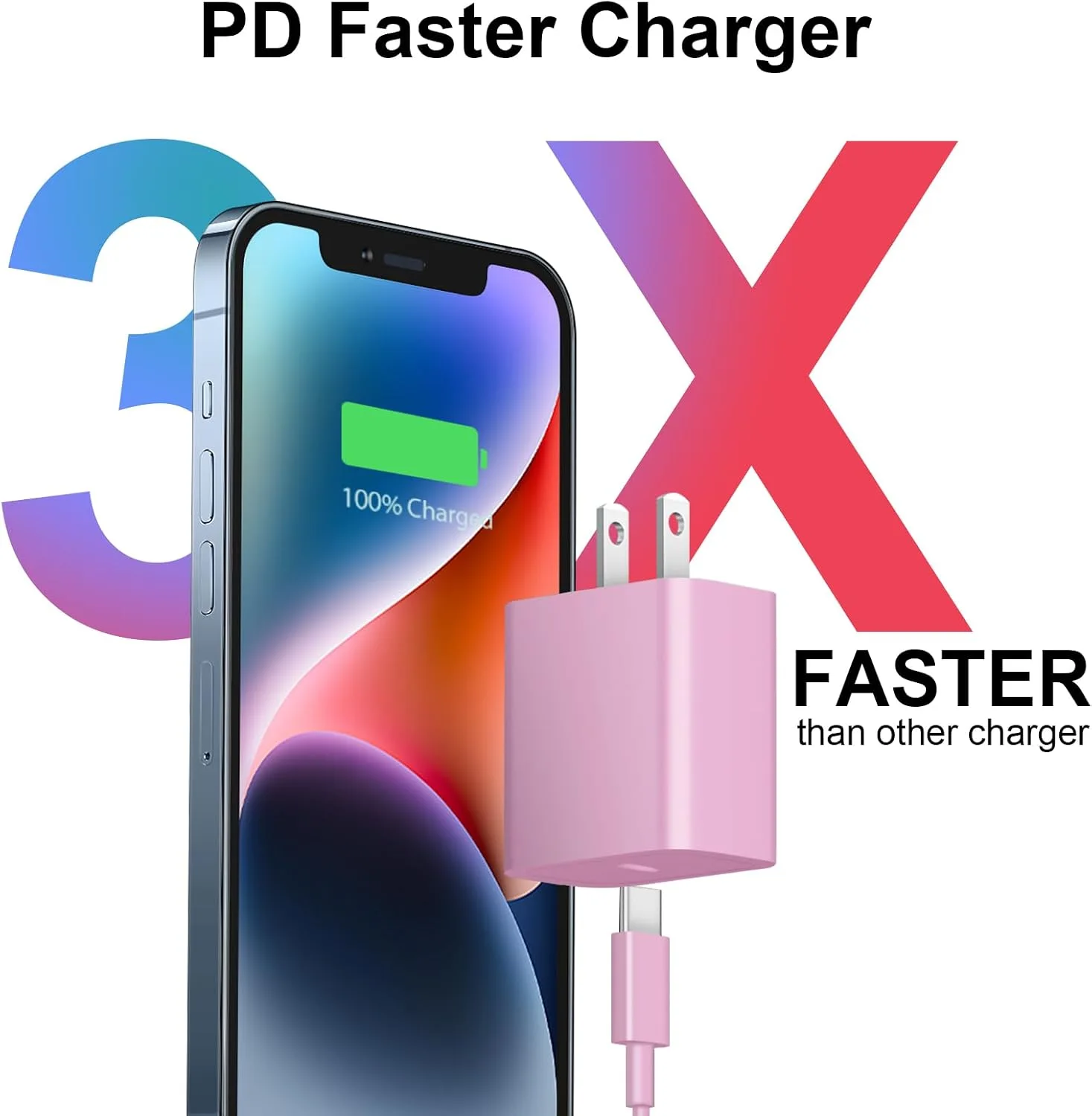 iPhone Duo Charger,iPhone 18 17 16 15 Charger Fast Charging 3+3Pack -Pink