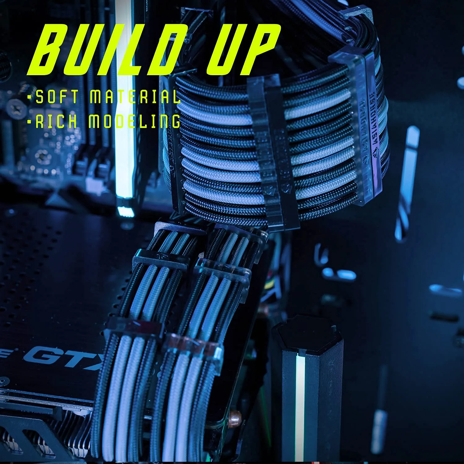 AsiaHorse Upgraded 16AWG PSU Cable Extension Sleeved Custom Mod GPU PC Power Supply Soft Braided Cables with Two Color Comb Kit 24P/8P to 6+2P/8P to 4+4P 30CM