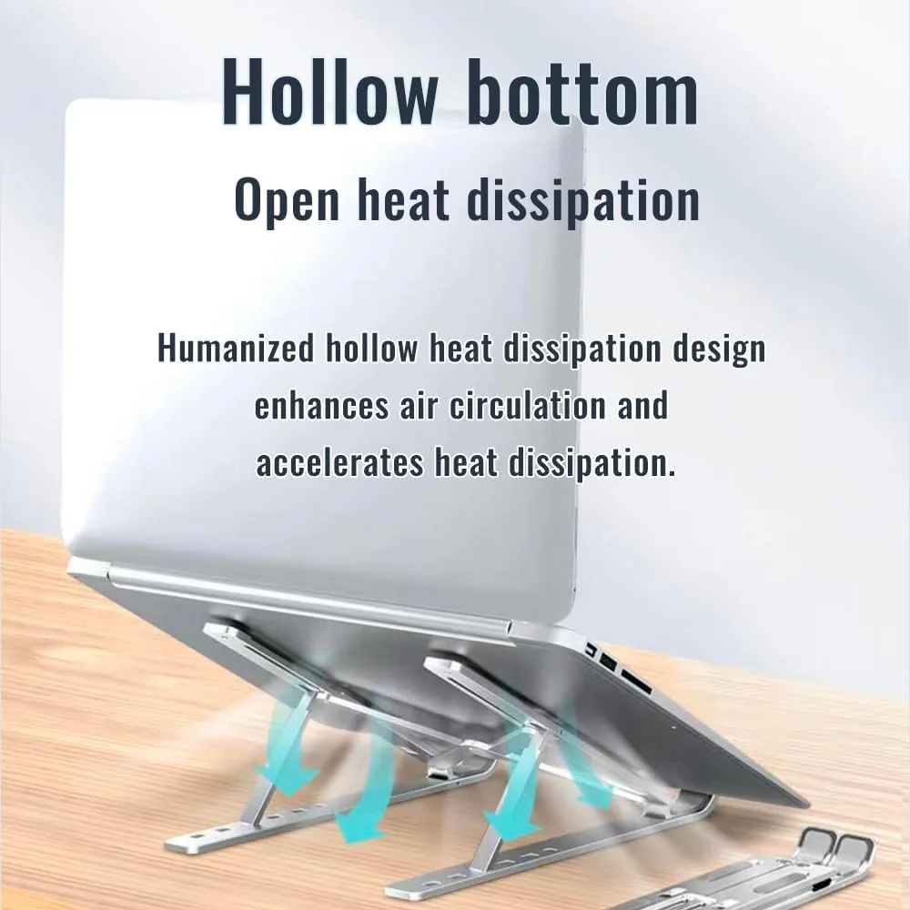Desktop Laptop Stand, iPad Stand, Aluminum Alloy, Portable Foldable, 7 Level Adjustable, Ergonomic, Suitable for Laptops up to 18 Inches, Easily Put it in Bag and Use Anywhere