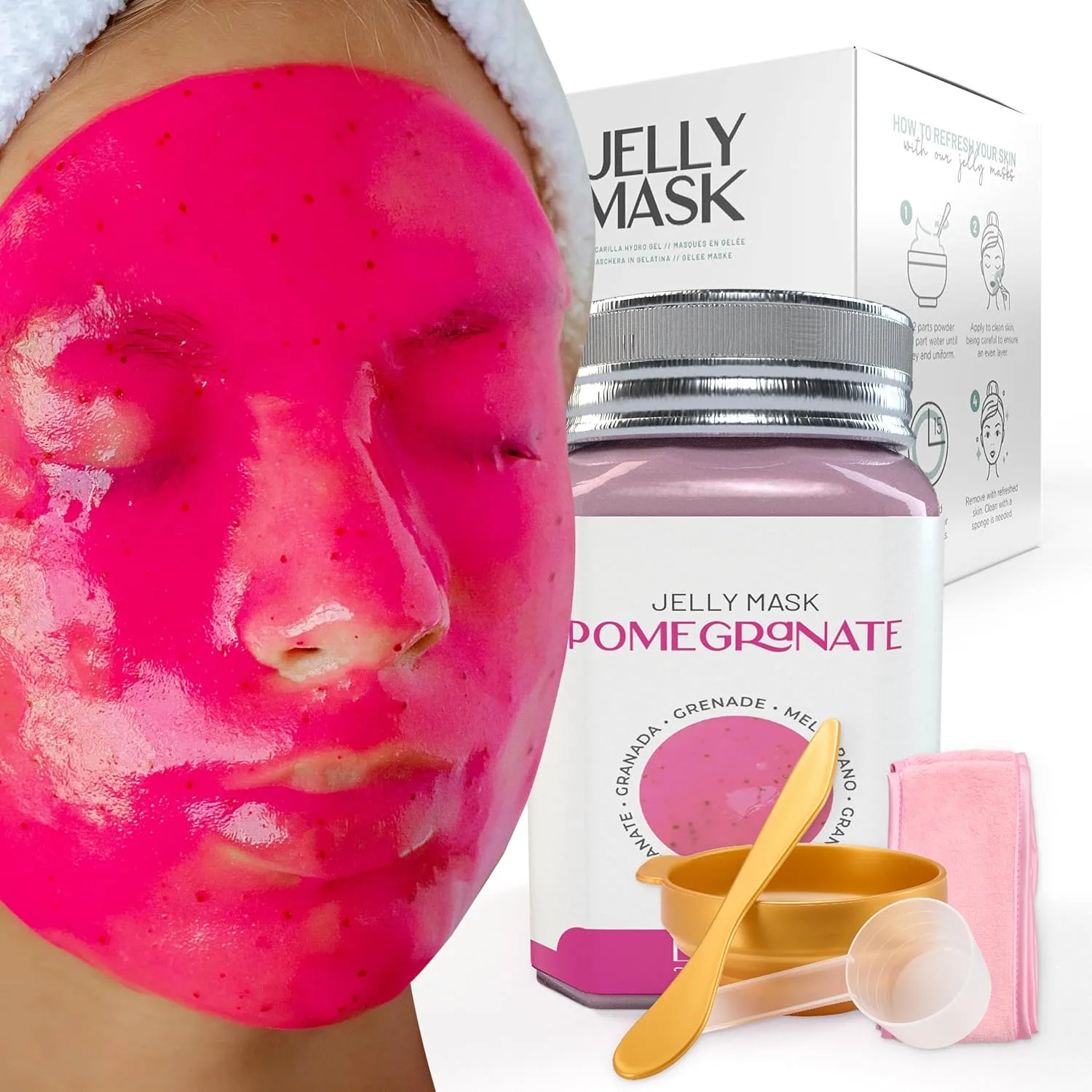 BRÜUN Peel-Off Pomegranate Jelly Mask for Face Care – A 23 fl oz Rubber Jar for 30 to 35 Treatments – A Skin Care Moisturizing Gel Mask of Spa Set for Men, Women and Adults