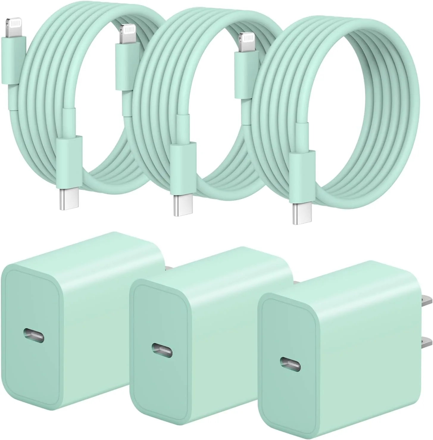 iPhone Fast Charger 3+3Pack 20W USB C Wall Charger with 6FT Fast Charging Cable Compatible with iPhone 14/13/12/11/Pro/Pro Max-Green