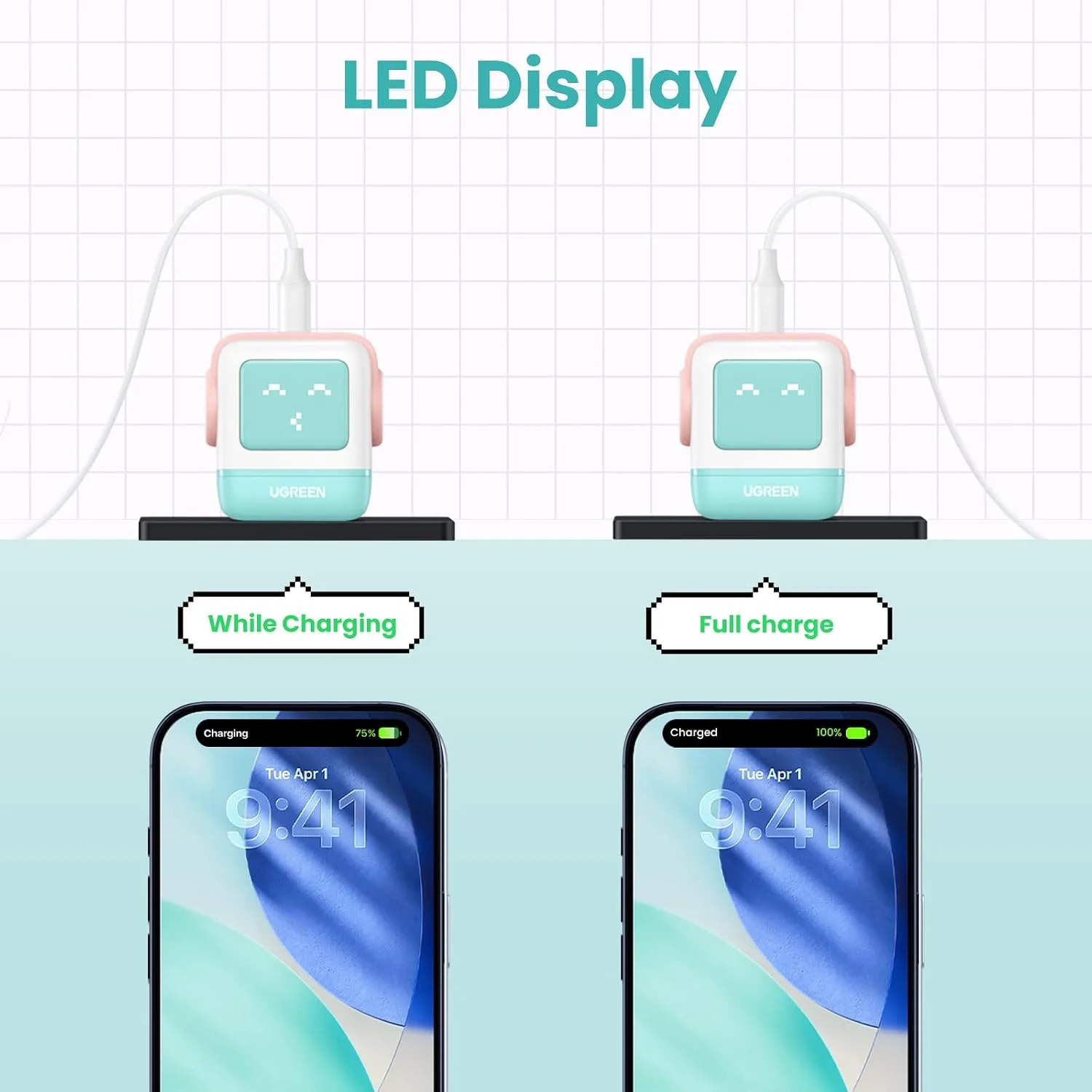 UGREEN Uno 30W USB C Charger, Compact Robot GaN Fast Charging Block, Green