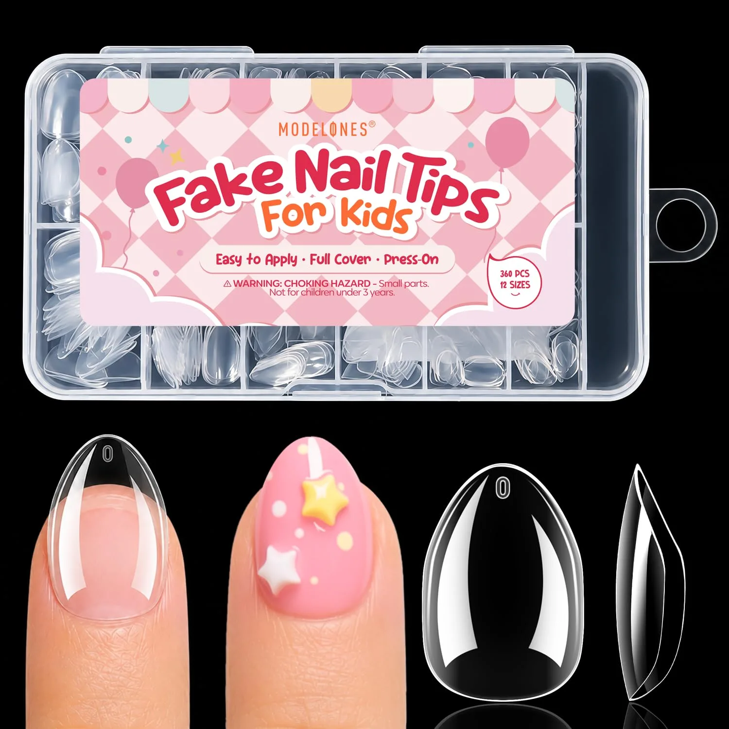 Tips para uñas Modelones Extra Short Almond para niños transparentes suaves pequeños