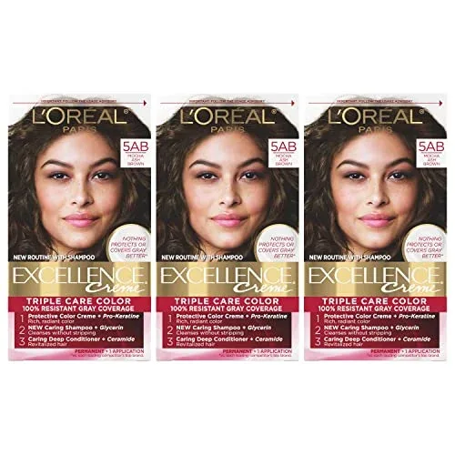 Tintura L'Oréal Paris Excellence Crème 5AB Castaño Ceniza Mocha Pack de 3