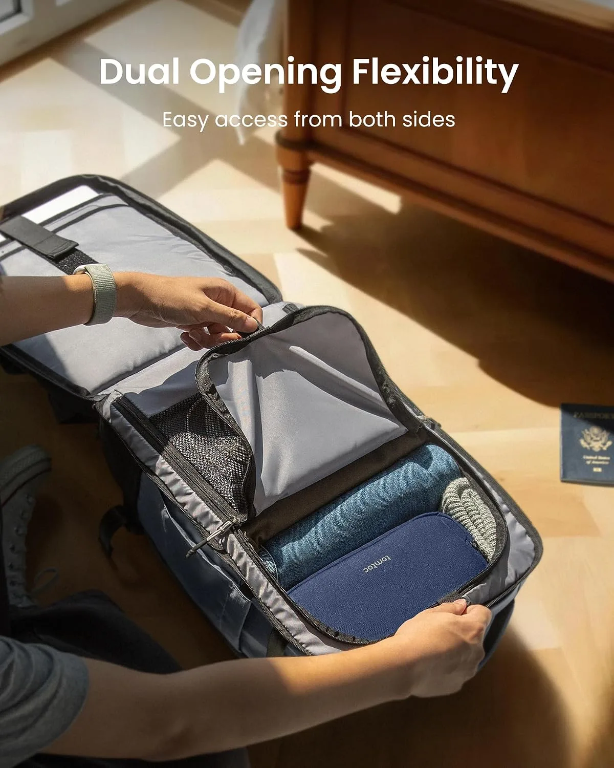 tomtoc Travel Backpack 40L, TSA Carry On Bag Flight Approved, PFAS Free