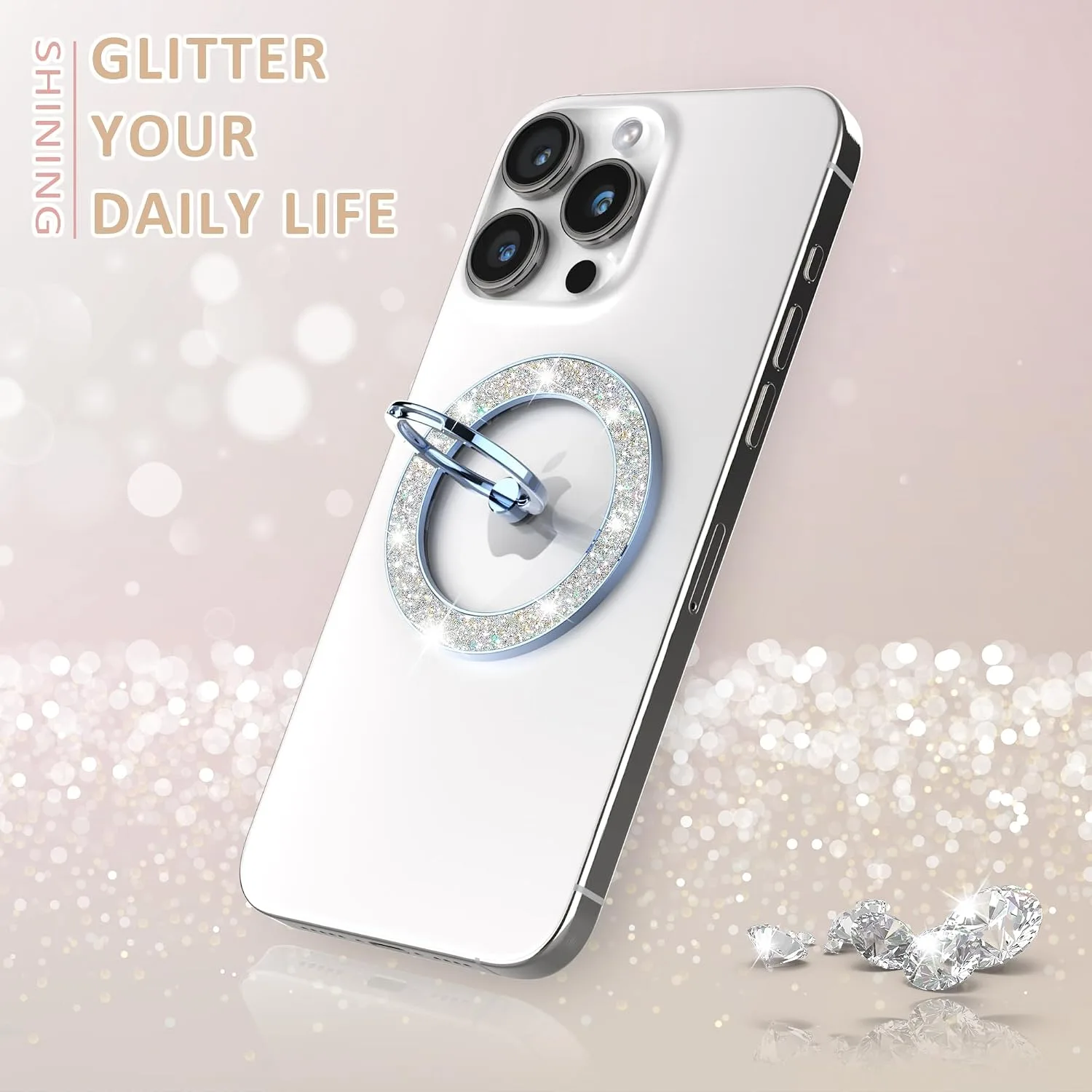 Pikabo Magnetic Phone Ring Holder for MagSafe, Glitter Phone Grip Stand
