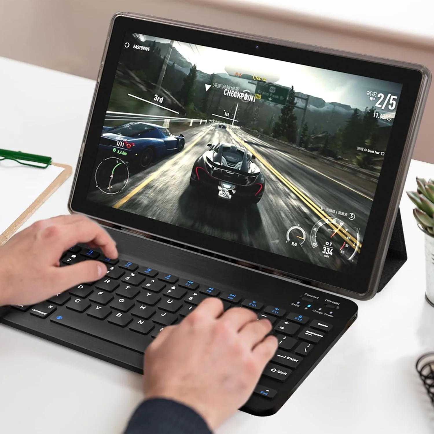 2 in 1 Tablet 10 Inch Android 15 Tableta, Tablets with Keyboard Mouse Case Stylus, 8GB RAM 32GB ROM Supports 1TB Expansion 2MP+8MP Dual Camera Quad Core Processor 6000mAh Battery 10.1 IN FHD Tab Black