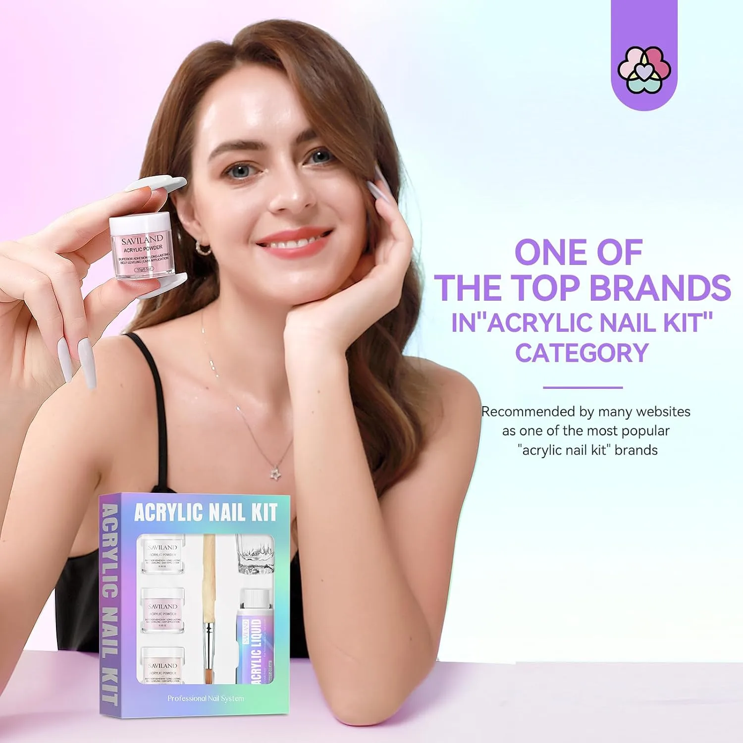SAVILAND Acrylic Nail Kit for Beginners with Everything, Clear Nudes Pink