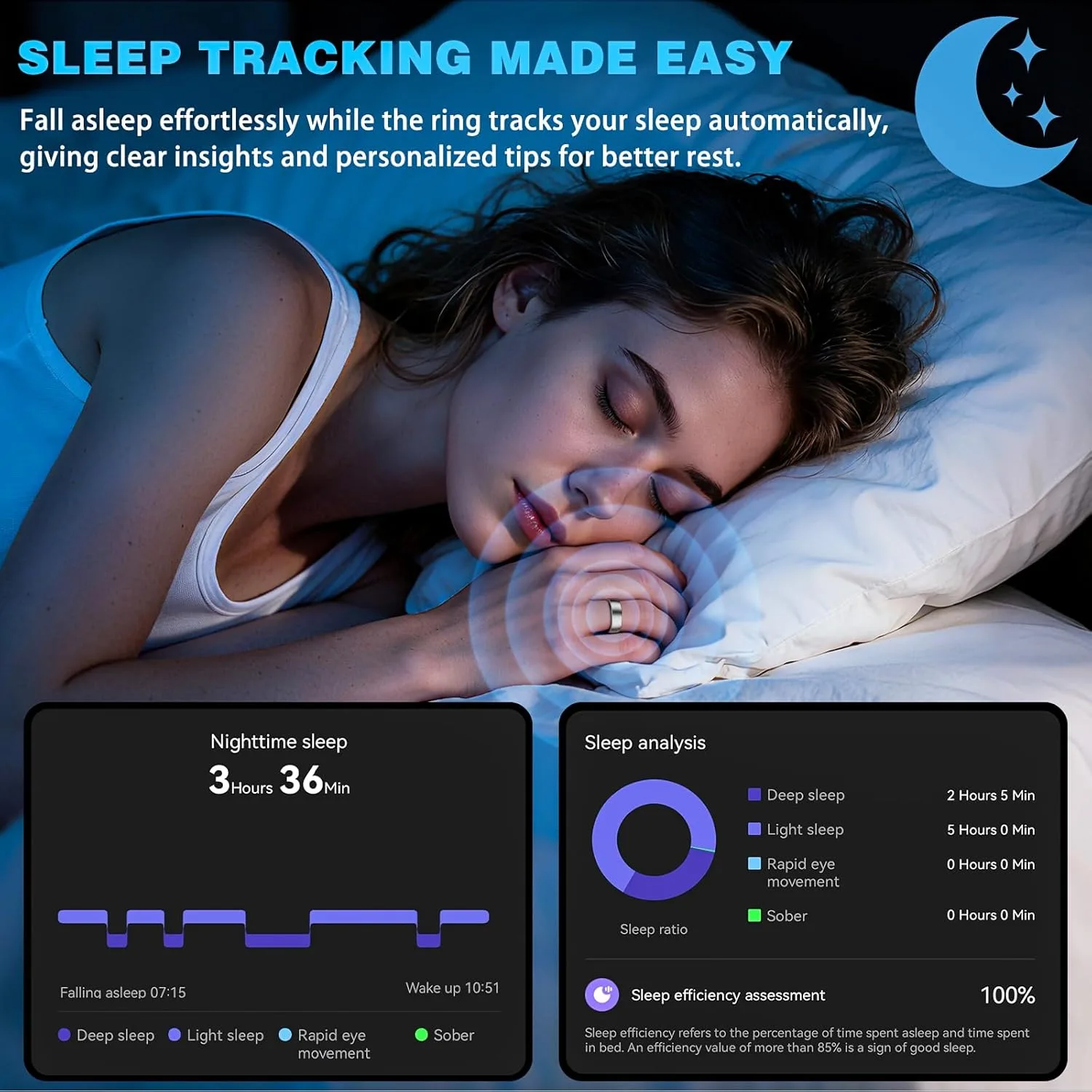 Smart Ring Women Men, Fitness Tracker, No Subscription, Sleep, Silver 10
