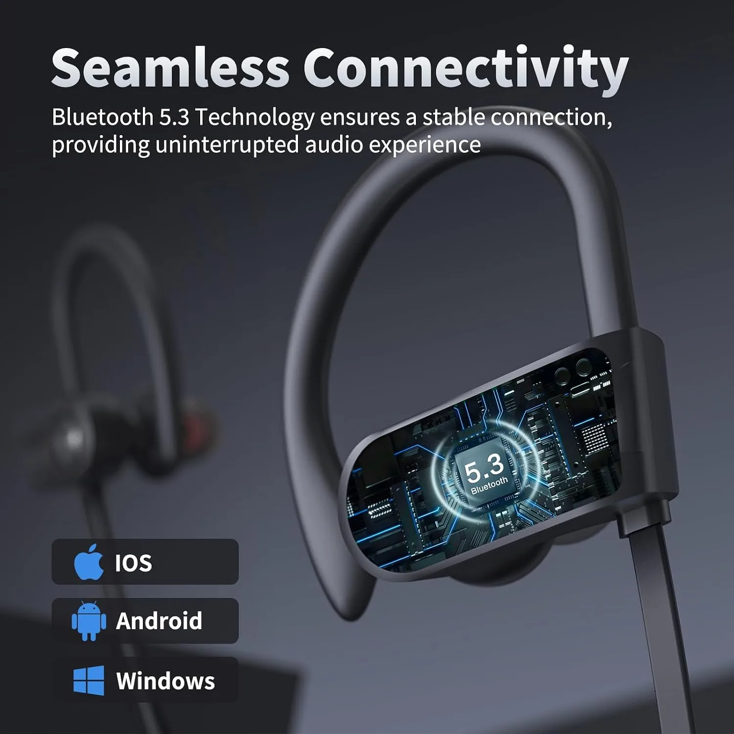JOYWISE Bluetooth Headphones, Wireless Earbuds Bluetooth 5.3 Headphones with 16Hrs Playtime Stereo Bass Headsets, IPX7 Waterproof Running Earphones for Sports, Black
