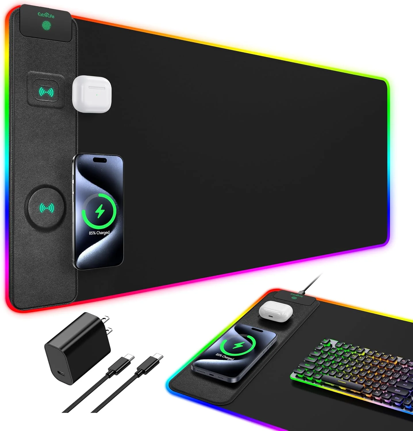 RGB Gaming Mouse Pad with 15 Magnetic Wireless Charging, 31.5"x15.7"