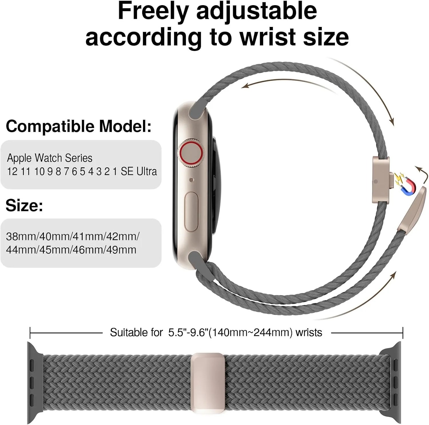 Braided Stretchy Magnetic Sport Band for Apple Watch Bands for Women Men