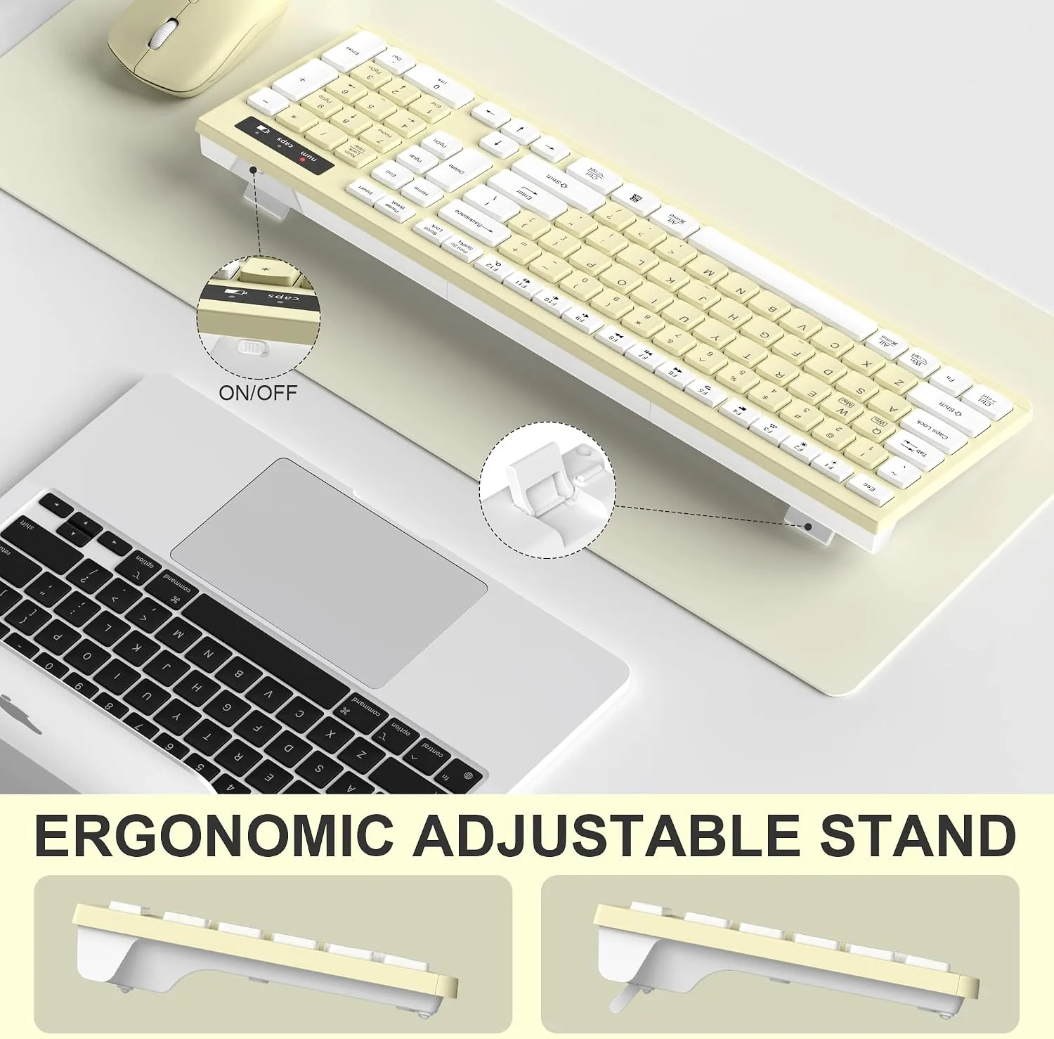 Wireless Keyboard and Mouse Combo Silent for Office and Home(Canary Yellow)