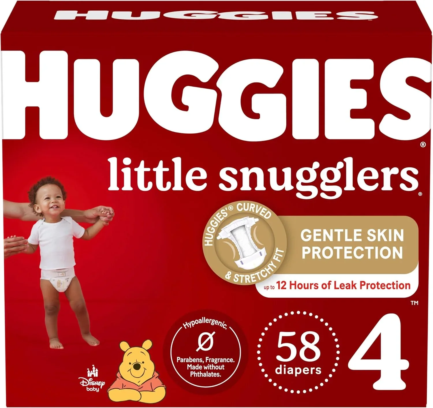 Huggies Size 4 Diapers, Little Snugglers Baby Diapers, Size 4 (22-37 lbs), 58 Count