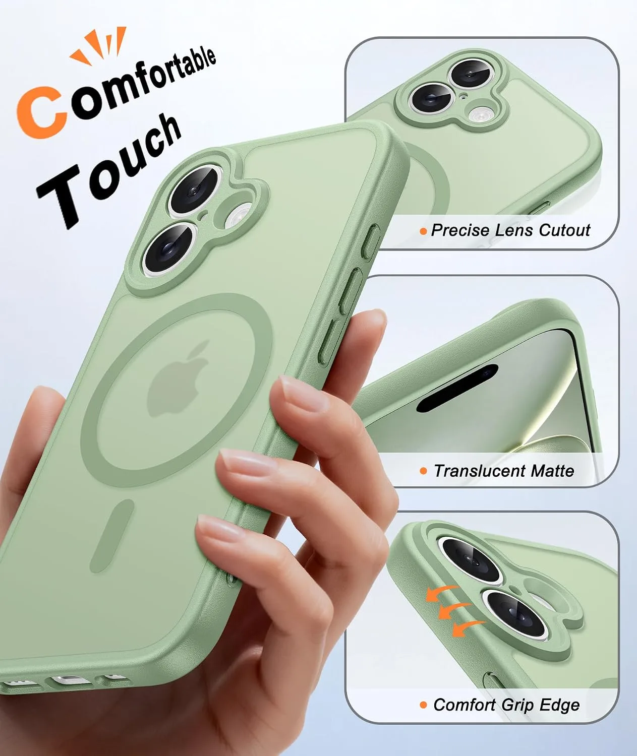 FNTCASE for iPhone 16 Case Fit for MagSafe Light Green